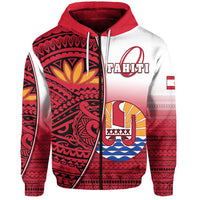 Tahiti Rugby Zip Hoodie Impressive Unisex Red - Polynesian Pride