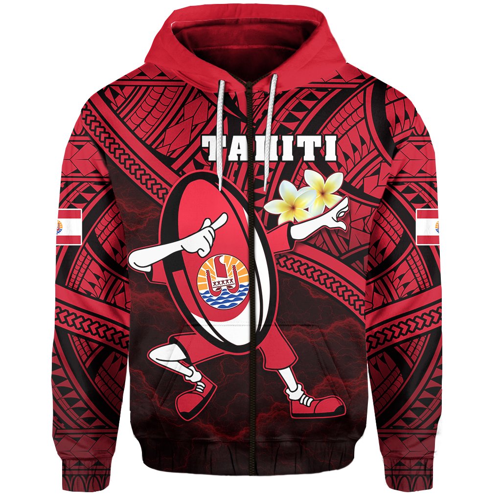 Tahiti Rugby Zip Hoodie Dab Trend Creative Unisex Red - Polynesian Pride