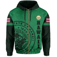 Polynesian Flag Seal of Hawaii Zip Hoodie Green - Polynesian Pride