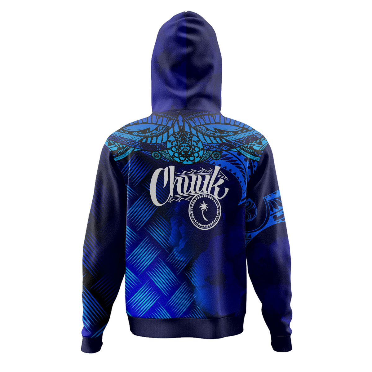 Chuuk Polynesian Hoodie Lauhala Coat of Arms Zip Hoodie Blue - Polynesian Pride