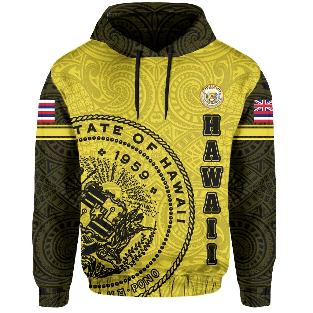 Polynesian Flag Seal of Hawaii Hoodie Yellow - Polynesian Pride