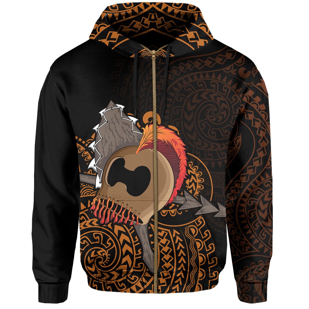 Polynesian Warrior Helmet Kanaka Maoli Hawaii Zip Hoodie - Polynesian Pride