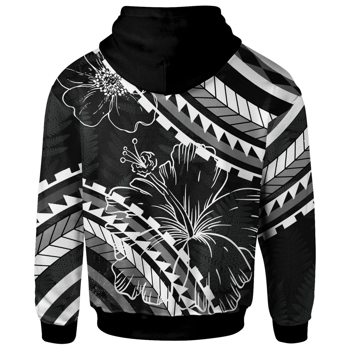 Samoa Hoodie Palm Leaf Texture Black - Polynesian Pride