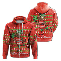 Hawaiian Turtle Christmas Hoodie Zip Red Felix Style Unisex Red - Polynesian Pride