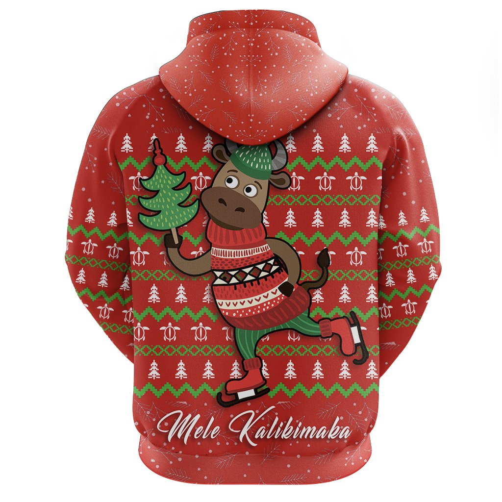 Hawaiian Turtle Christmas Hoodie Zip Red Felix Style - Polynesian Pride