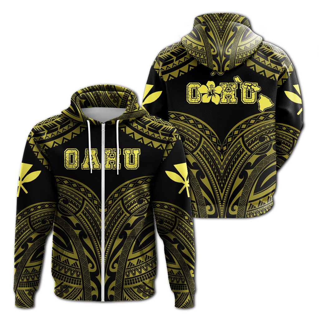 Hawaiian Kanaka Map Polynesian Oahu Hoodie Zip Yellow Brad Style Unisex Yellow - Polynesian Pride