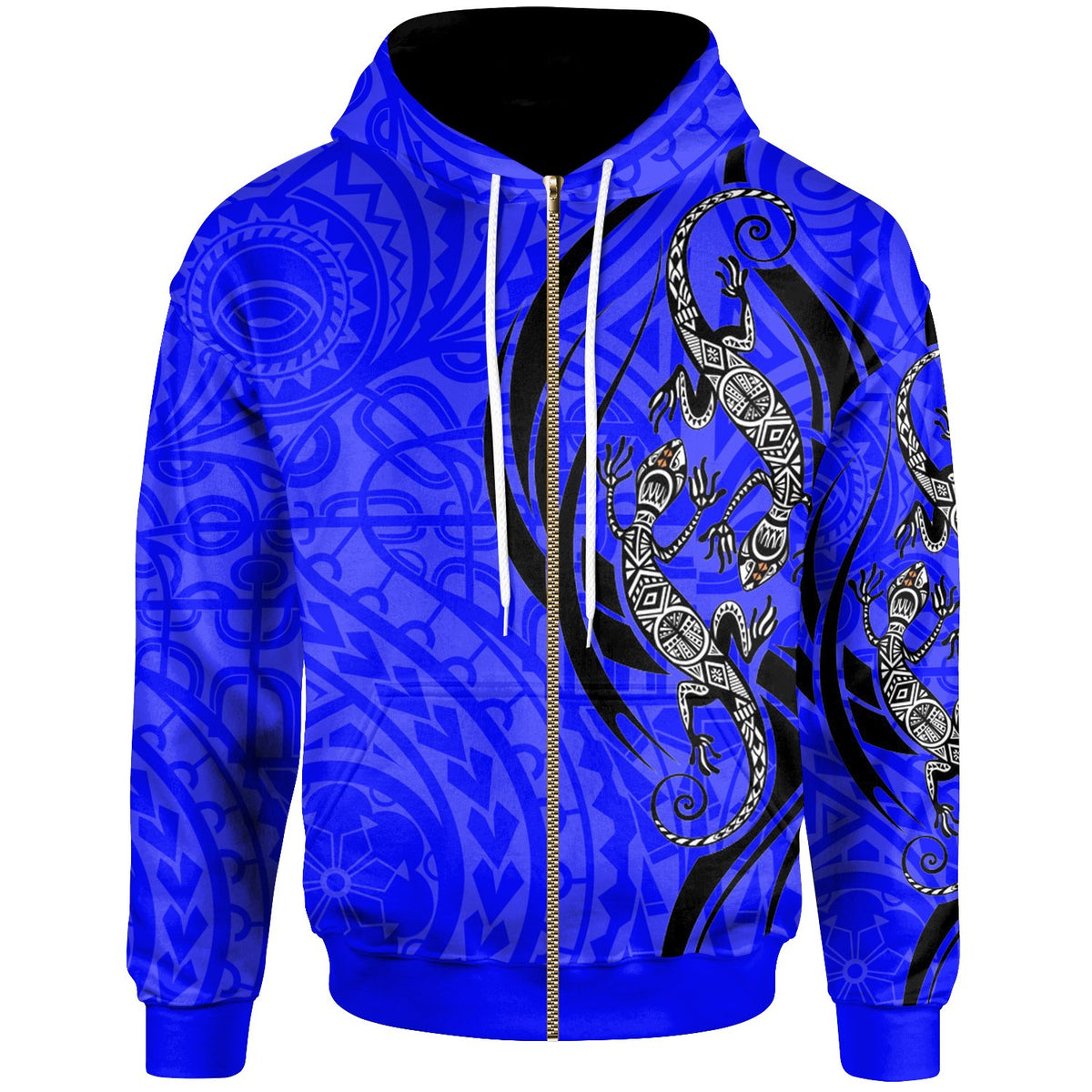 Polynesian Zip up Hoodie Polynesian Lizard Tattoo Unisex Blue - Polynesian Pride