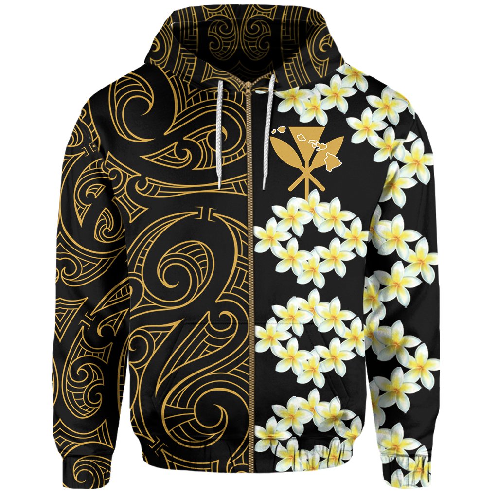 Hawaii Plumeria Kanaka Polynesian Hawaiian Hoodie Zip Curtis Style - Polynesian Pride