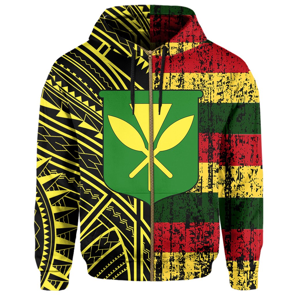 Hawaii Kanaka Flag Polynesian Hoodie Zip Bright Style - Polynesian Pride
