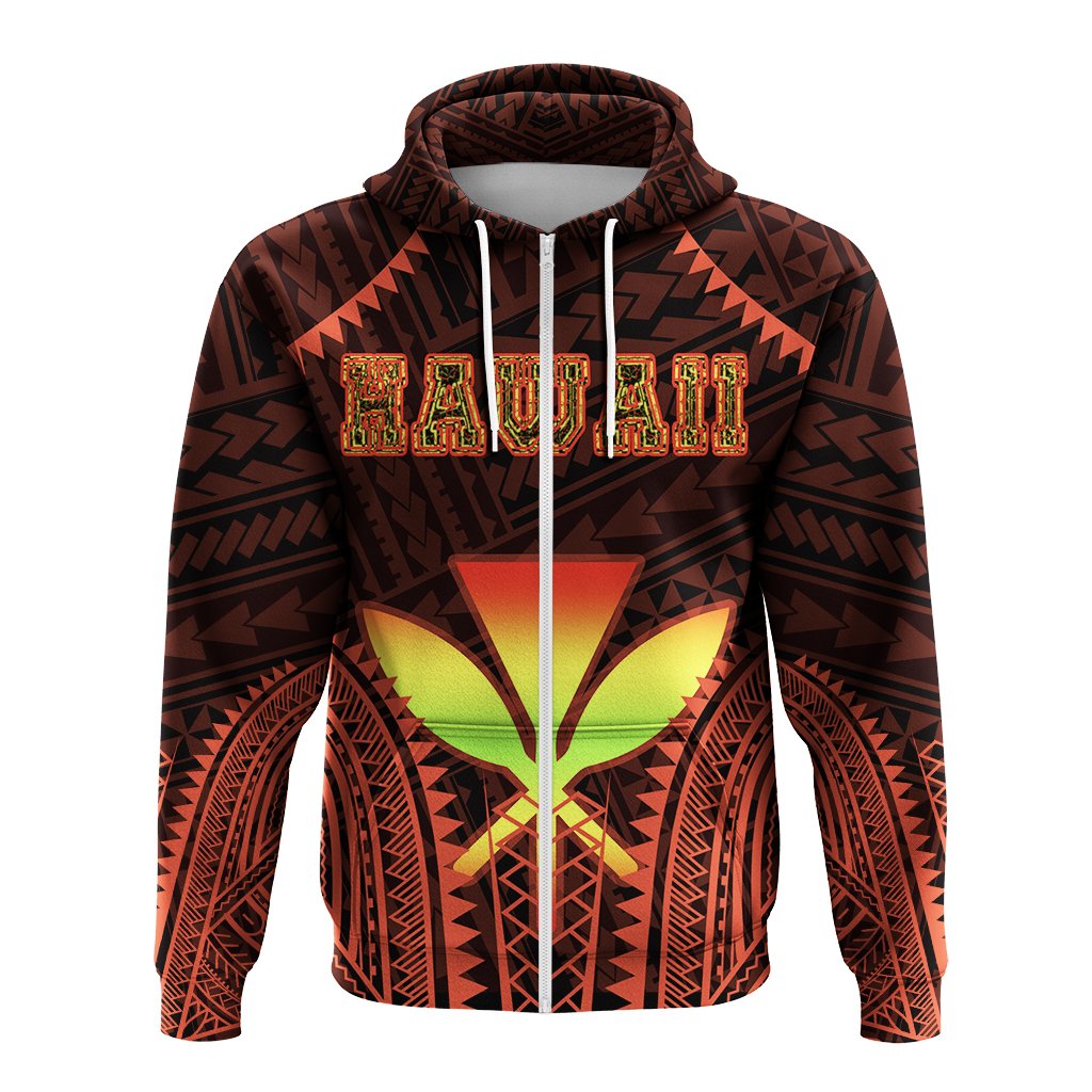 Hawaiian Kanaka Turtle Polynesian Hoodie Zip Orange Stronge Style - Polynesian Pride