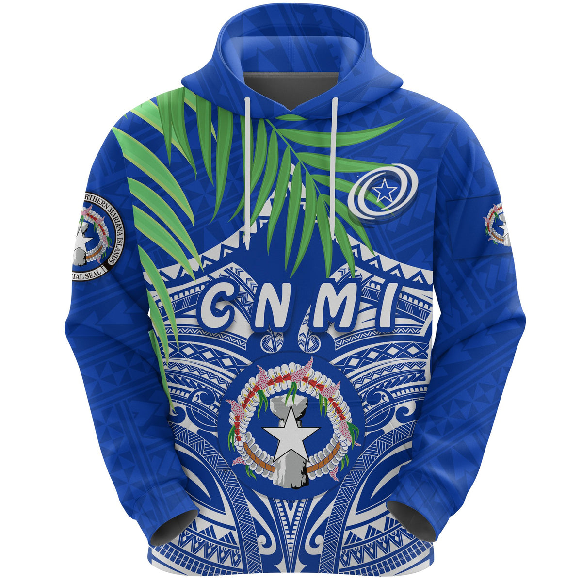 Northern Mariana Islands Rugby Hoodie Coconut Leaves CNMI Unisex Blue - Polynesian Pride