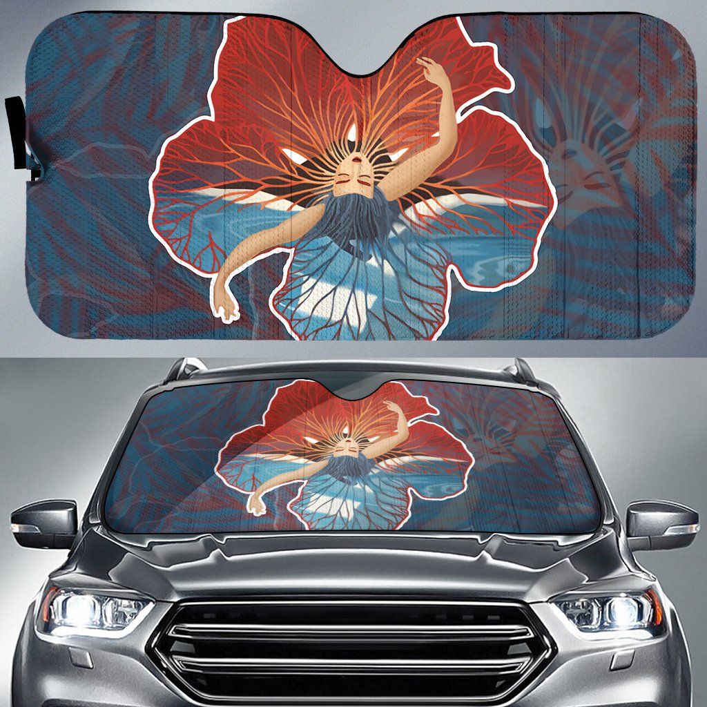 Hula Dance Hibiscus Car Sun Shade AH Auto Sun Shade Universal Fit White - Polynesian Pride