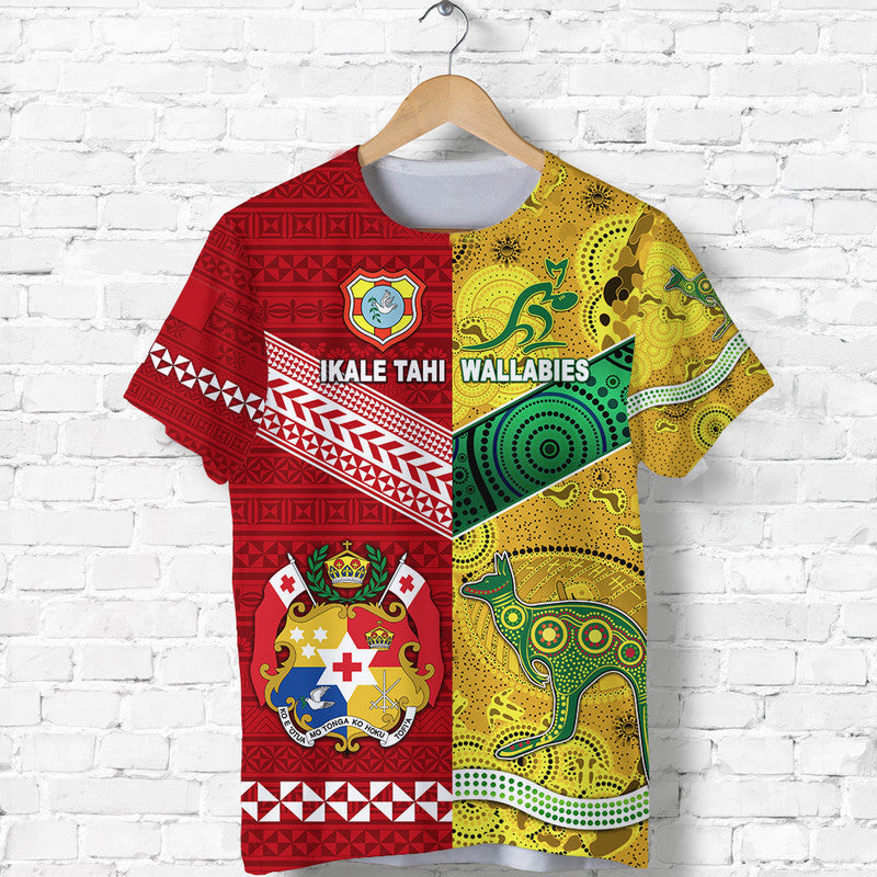 Tonga Ikale Tahi Ngatu and Australia Wallabies Aboriginal T Shirt Rugby Together LT8 - Polynesian Pride