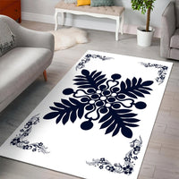 Hawaiian Quilt Maui Plant And Hibiscus Pattern Area Rug - Indigo White - AH - Polynesian Pride