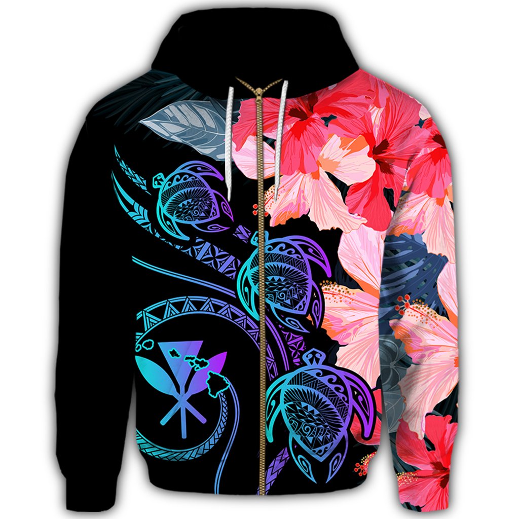 Hawaii Turtle Polynesian Tropical Hoodie (Zip up) Cora Style - Polynesian Pride
