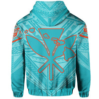 Hawaiian Kanaka Map Football Jersey Hoodie Zip Cyan Roger Style - Polynesian Pride