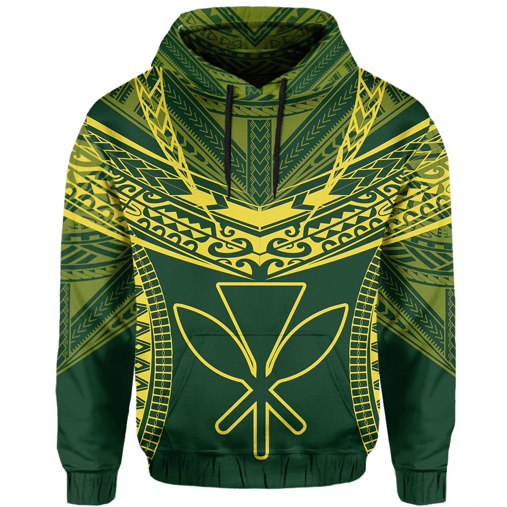 Hawaiian Kanaka Map Football Jersey Hoodie Green and Yellow Roger Style - Polynesian Pride