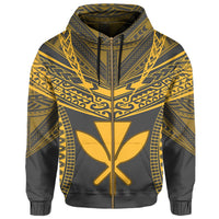 Hawaiian Kanaka Map Football Jersey Hoodie Zip Grey and Yellow Roger Style - Polynesian Pride