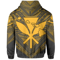 Hawaiian Kanaka Map Football Jersey Hoodie Zip Grey and Yellow Roger Style - Polynesian Pride