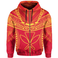 Hawaiian Kanaka Map Football Jersey Hoodie Zip Red and Yellow Roger Style - Polynesian Pride