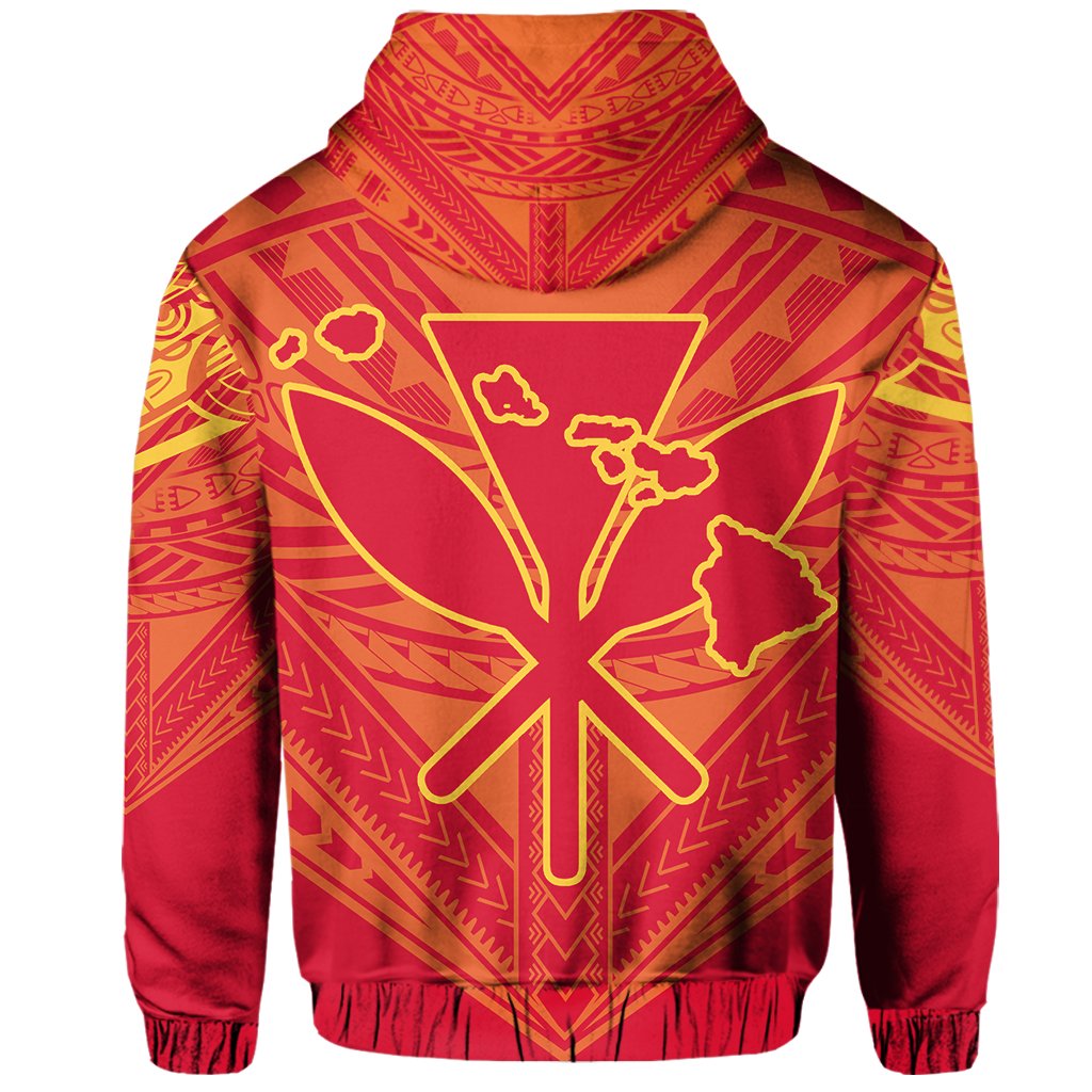 Hawaiian Kanaka Map Football Jersey Hoodie Zip Red and Yellow Roger Style - Polynesian Pride
