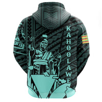 Hawaiian King Kanaka Map Polynesian Kahoolawe Hoodie Zip Turquoise Hala Style - Polynesian Pride