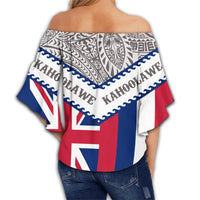 Hawaii Flag Kahoolawe Women's Off Shoulder Wrap Waist Top - Grey - Mit Style - AH - Polynesian Pride