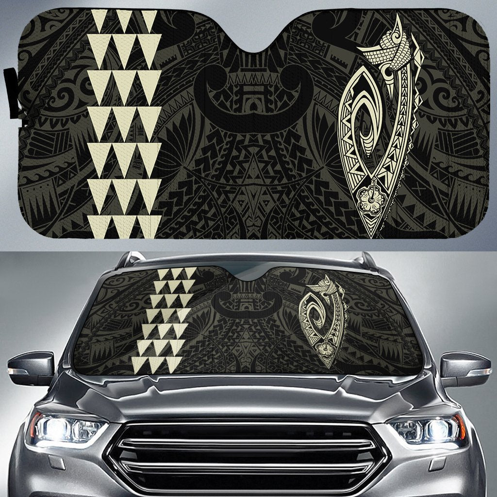Kakau Polynesia Fish Hook Hawaii Car Sun Shade Auto Sun Shade Universal Fit Beige - Polynesian Pride