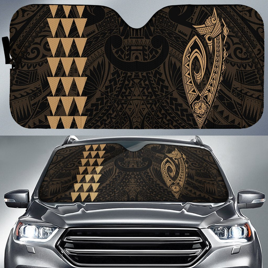 Kakau Polynesia Fish Hook Hawaii Car Sun Shade Auto Sun Shade Universal Fit Gold - Polynesian Pride