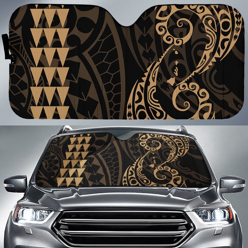 Kakau Polynesia Hawaii Car Sun Shade Auto Sun Shade Universal Fit Gold - Polynesian Pride