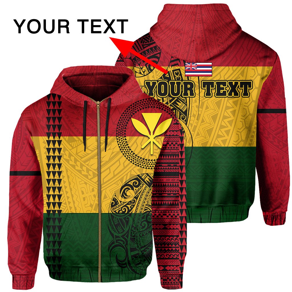 Hawaii Kanaka Flag Polynesian Personalized Hoodie Zip Unisex Red - Polynesian Pride