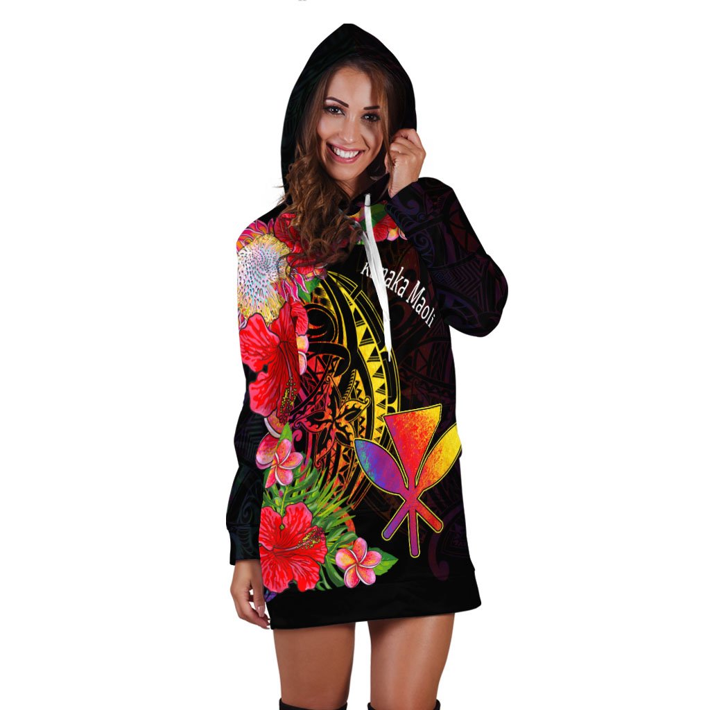 Hawaii Kanaka Maoli Hoodie Dress - Tropical Hippie Style - Polynesian Pride