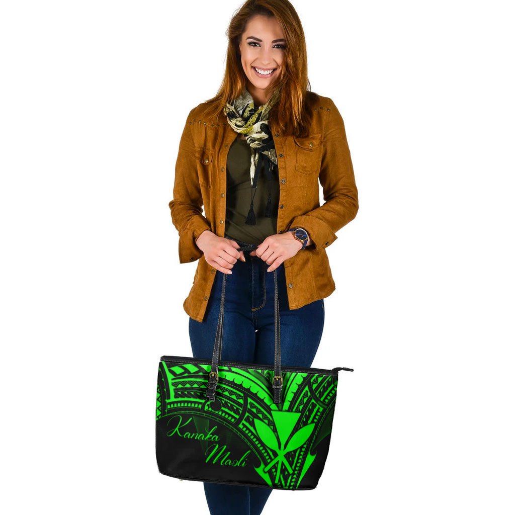 Hawaii Kanaka Maoli Leather Tote - Green Color Cross Style - Polynesian Pride
