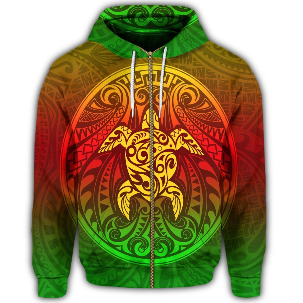 Kanaka Maoli Turtle Polynesian Zip Hoodie - Polynesian Pride