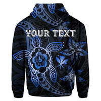 Custom Kanaka Map Hibiscus Plumeria Turtle Art Blue Polynesian Hoodie - Polynesian Pride