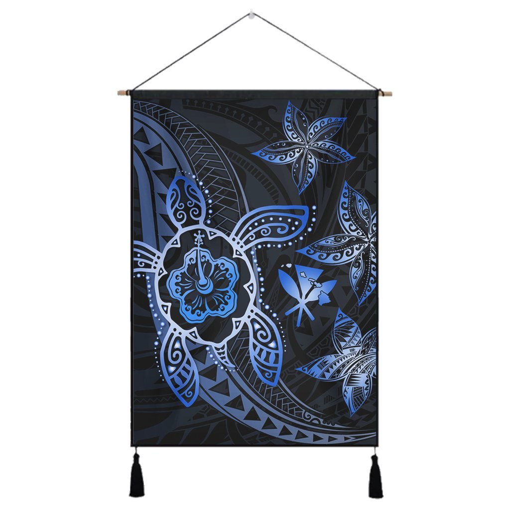 Kanaka Map Hibiscus Plumeria Turtle Art Blue Polynesian Hanging Poster - AH Hanging Poster Cotton And Linen - Polynesian Pride