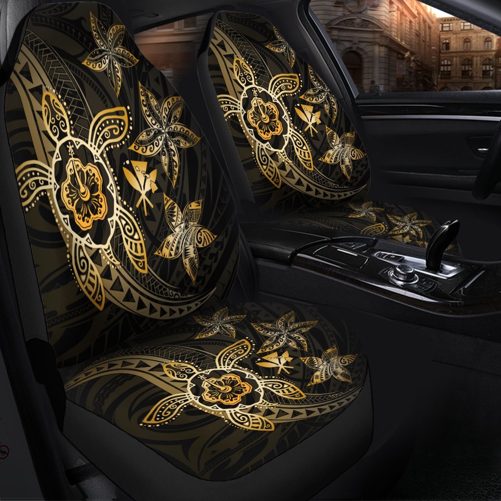 Kanaka Map Hibiscus Plumeria Turtle Art Gold Polynesian Car Seat Covers - AH - Polynesian Pride