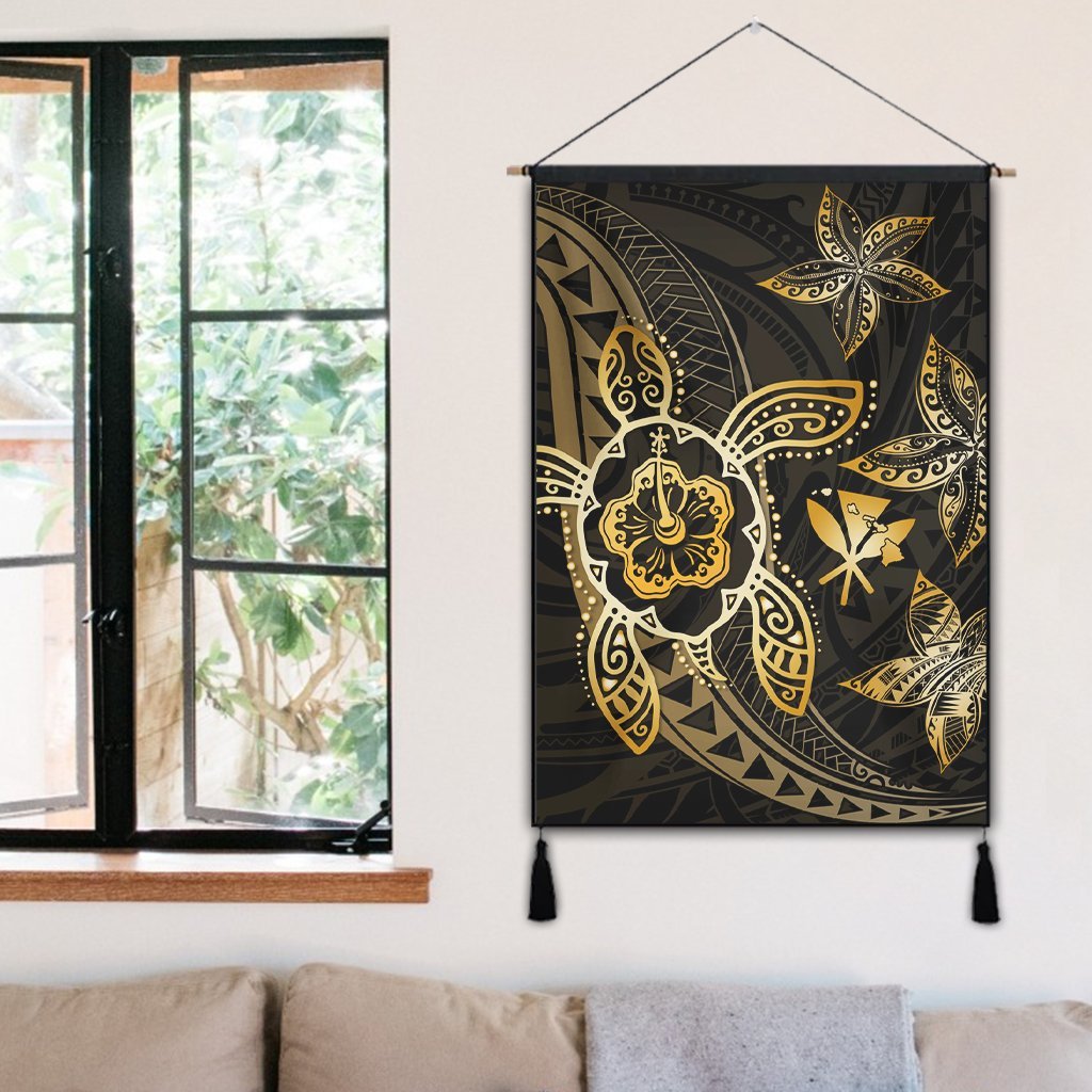 Kanaka Map Hibiscus Plumeria Turtle Art Gold Polynesian Hanging Poster - AH - Polynesian Pride