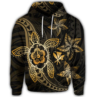 Kanaka Map Hibiscus Plumeria Turtle Art Gold Polynesian Hoodie - Polynesian Pride