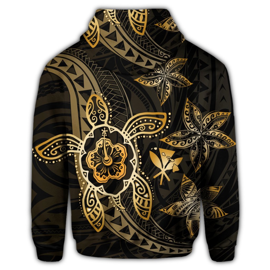 Kanaka Map Hibiscus Plumeria Turtle Art Gold Polynesian Zip Hoodie - Polynesian Pride