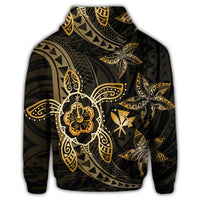 Kanaka Map Hibiscus Plumeria Turtle Art Gold Polynesian Zip Hoodie - Polynesian Pride