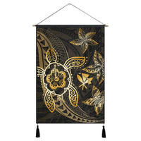 Kanaka Map Hibiscus Plumeria Turtle Art Gold Polynesian Hanging Poster - AH Hanging Poster Cotton And Linen - Polynesian Pride