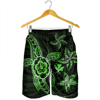 Kanaka Map Hibiscus Plumeria Turtle Art Green Polynesian Men's Shorts - AH - Polynesian Pride