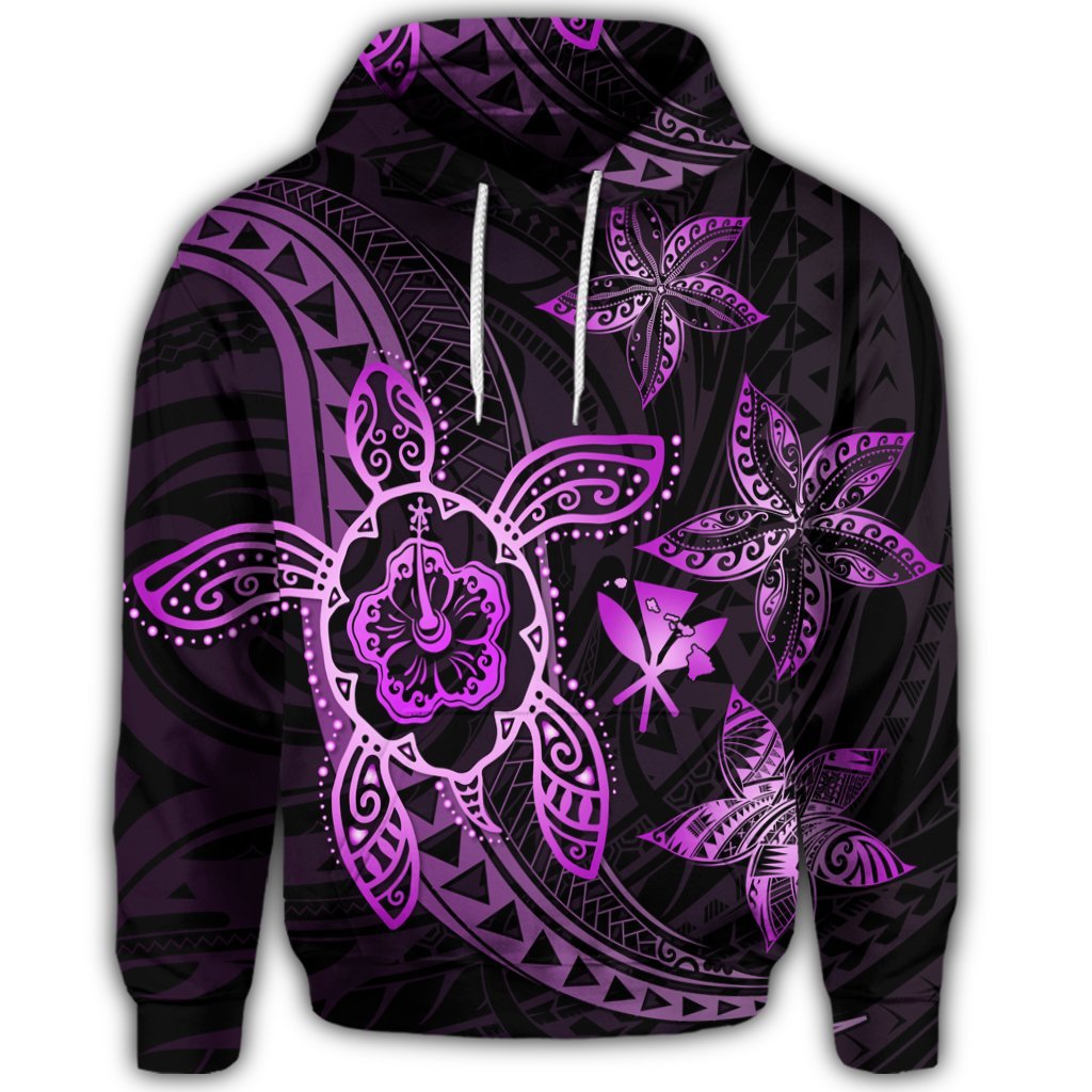 Kanaka Map Hibiscus Plumeria Turtle Art Pink Polynesian Hoodie - Polynesian Pride