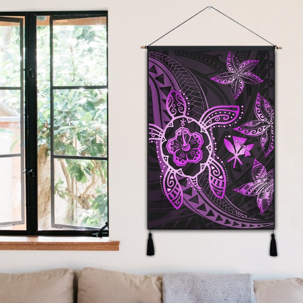 Kanaka Map Hibiscus Plumeria Turtle Art Pink Polynesian Hanging Poster - AH - Polynesian Pride