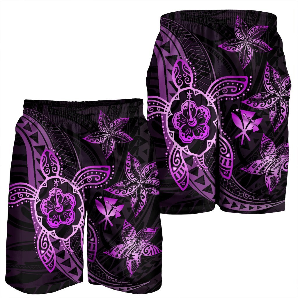 Kanaka Map Hibiscus Plumeria Turtle Art Pink Polynesian Men's Shorts - AH - Polynesian Pride