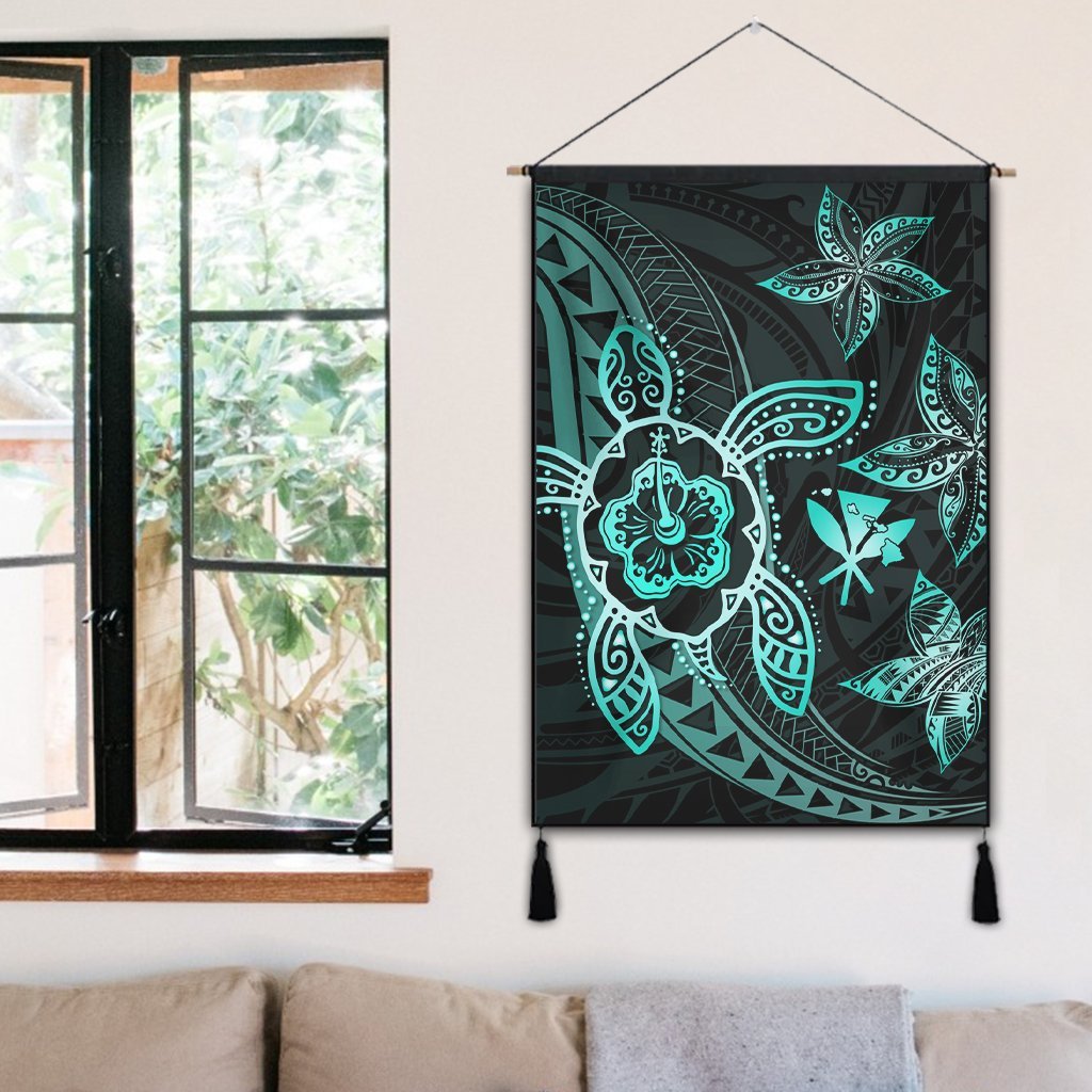 Kanaka Map Hibiscus Plumeria Turtle Art Turquoise Polynesian Hanging Poster - AH - Polynesian Pride
