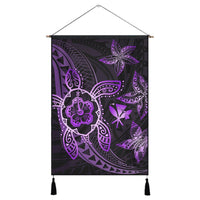 Kanaka Map Hibiscus Plumeria Turtle Art Violet Polynesian Hanging Poster - AH Hanging Poster Cotton And Linen - Polynesian Pride