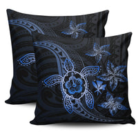 Kanaka Map Hibiscus Plumeria Turtle Art Blue Polynesian Pillow Covers One Size Zippered Pillow Cases 18"x 18" (Twin Sides) (Set of 2) Blue - Polynesian Pride