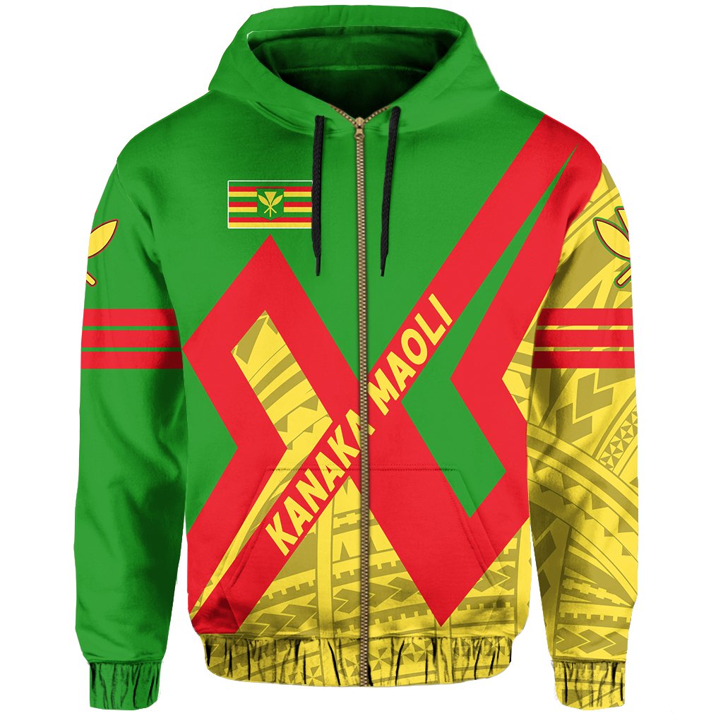Kanaka Maoli Flag Polynesian Zipper Hoodie Cross Style - Polynesian Pride